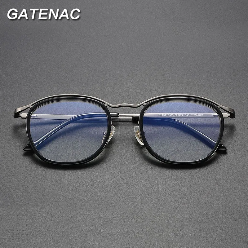 Gatenac Unisex Full Rim Round Square Titanium Acetate Eyeglasses Gxyj905