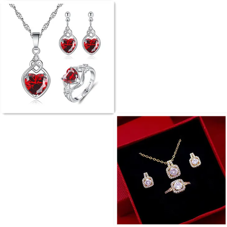 Glamorous Trio: Zircon Gem Fashion Jewelry Set in Gold