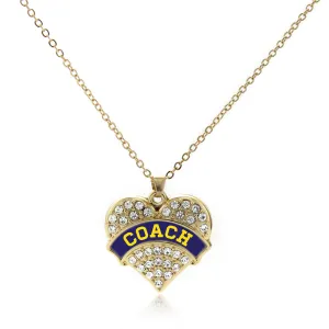 Gold Coach - Navy Blue and Yellow Pave Heart Charm Classic Necklace