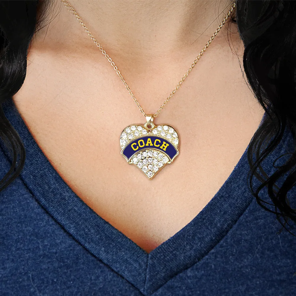 Gold Coach - Navy Blue and Yellow Pave Heart Charm Classic Necklace