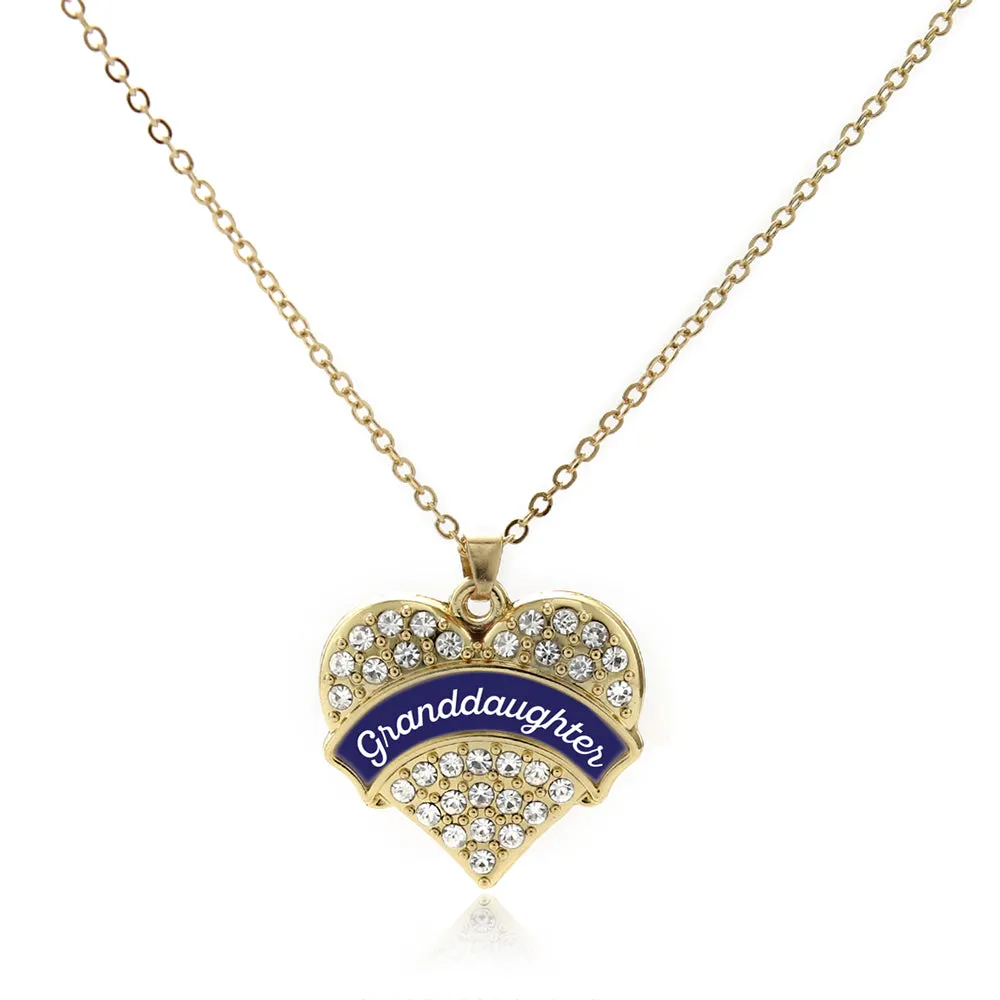 Gold Navy Blue Granddaughter Pave Heart Charm Classic Necklace