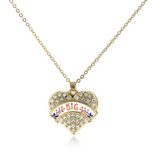 Gold Orange and Navy Blue Big Pave Heart Charm Classic Necklace