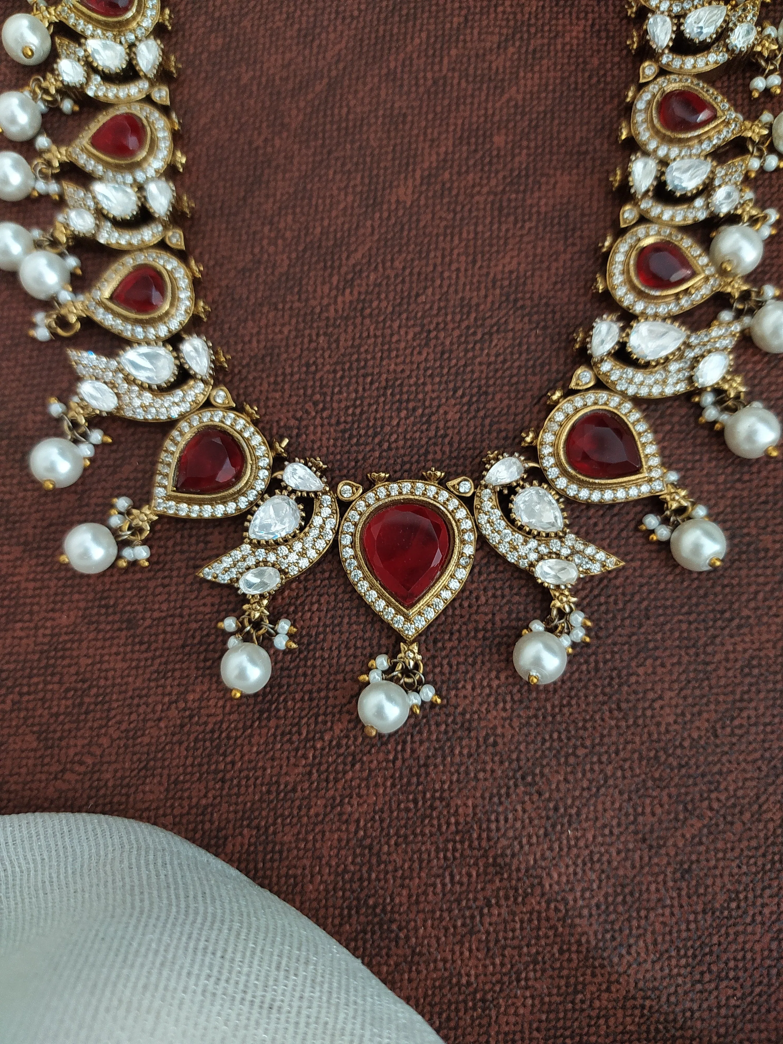 Graceful Real Pearl Drops Victorian Necklace Set