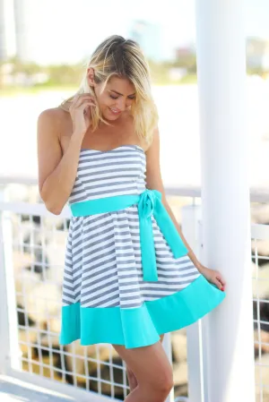 Gray and Jade Striped Dress