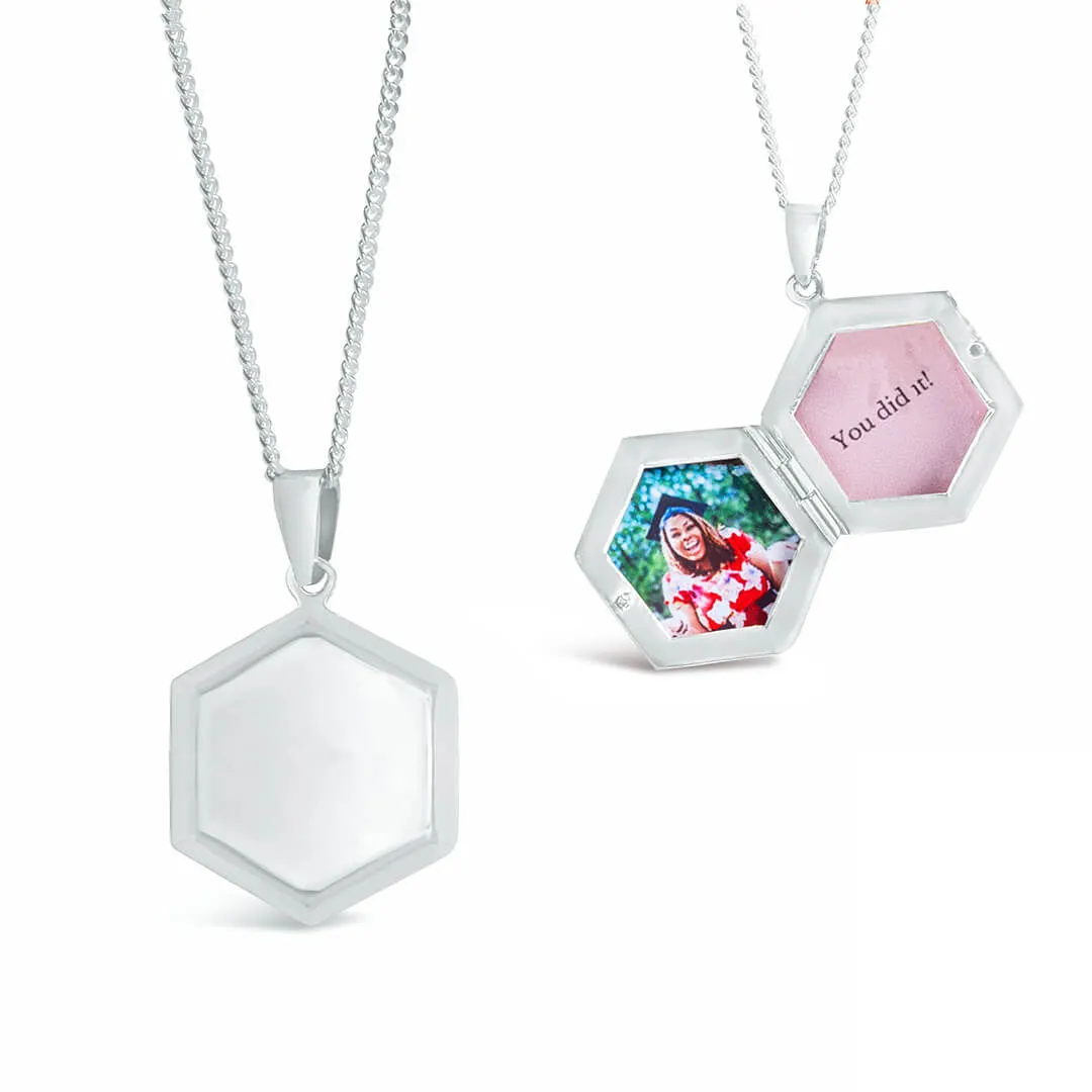 Hexagon Locket Necklace | Silver