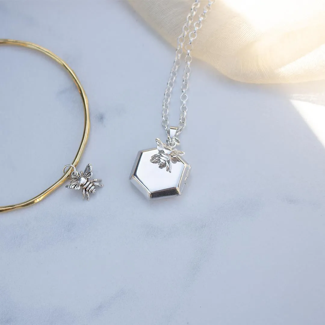 Hexagon Locket Necklace | White Gold