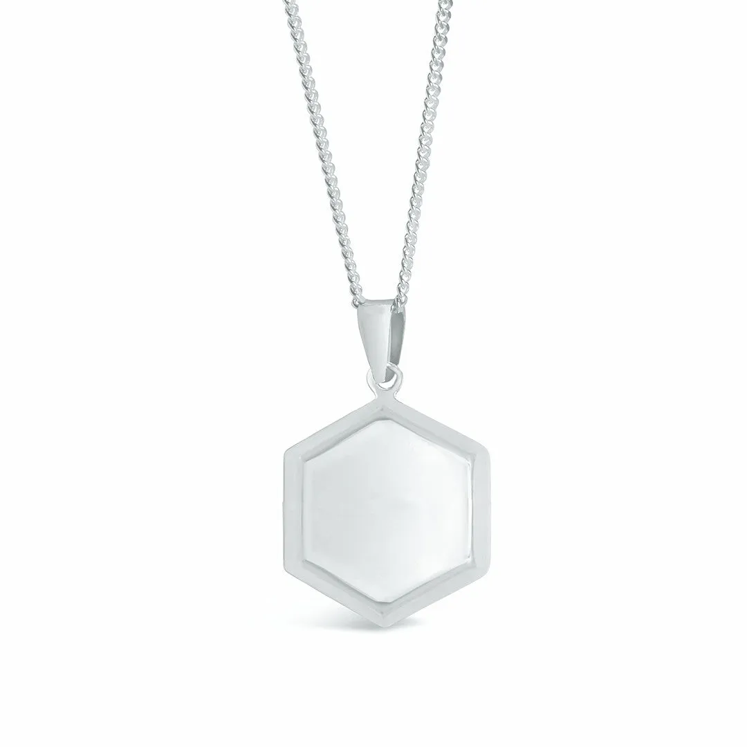 Hexagon Locket Necklace | White Gold