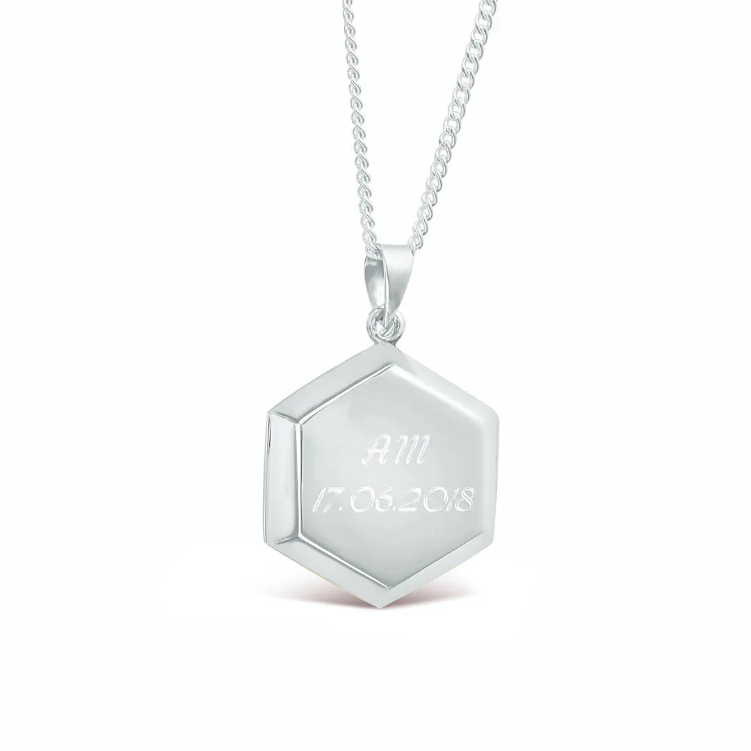 Hexagon Locket Necklace | White Gold