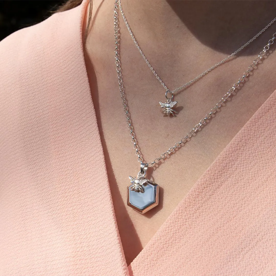 Hexagon Locket Necklace | White Gold