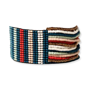 Ink   Alloy IA SBBR1101 Charlie vertical uniform stripes half woven beaded stretch bracelet