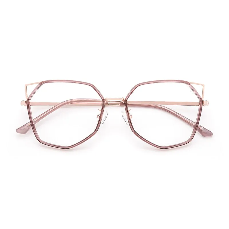 Kansept Women's Full Rim Polygonal Cat Ear Alloy Acetate Frame Eyeglasses 90053