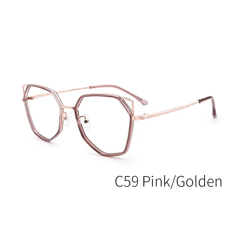 Kansept Women's Full Rim Polygonal Cat Ear Alloy Acetate Frame Eyeglasses 90053