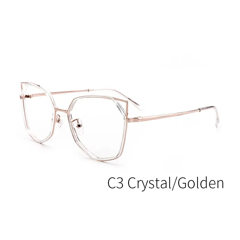 Kansept Women's Full Rim Polygonal Cat Ear Alloy Acetate Frame Eyeglasses 90053