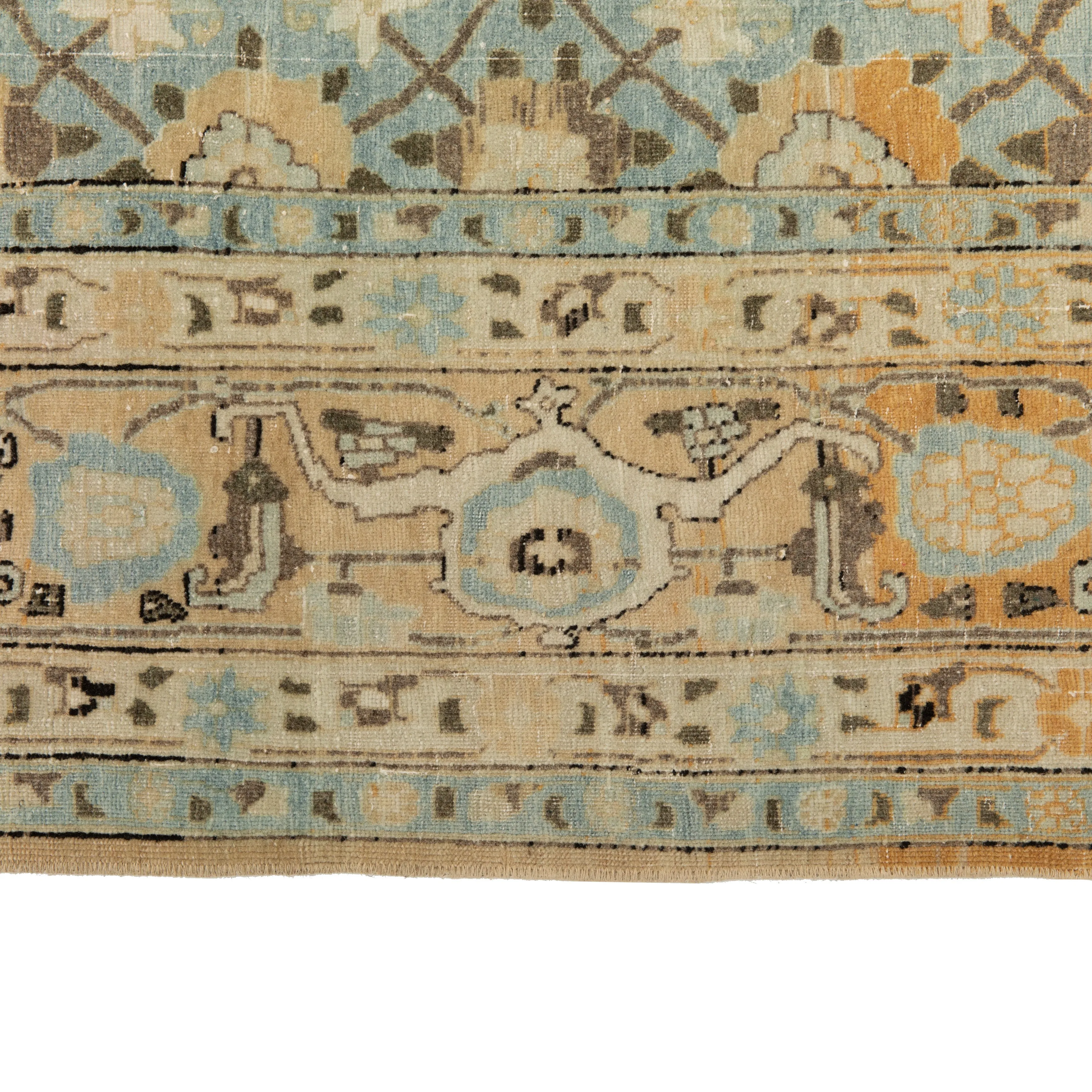 Light Blue & Cream Vintage Traditional Wool Rug - 6'9" x 10'