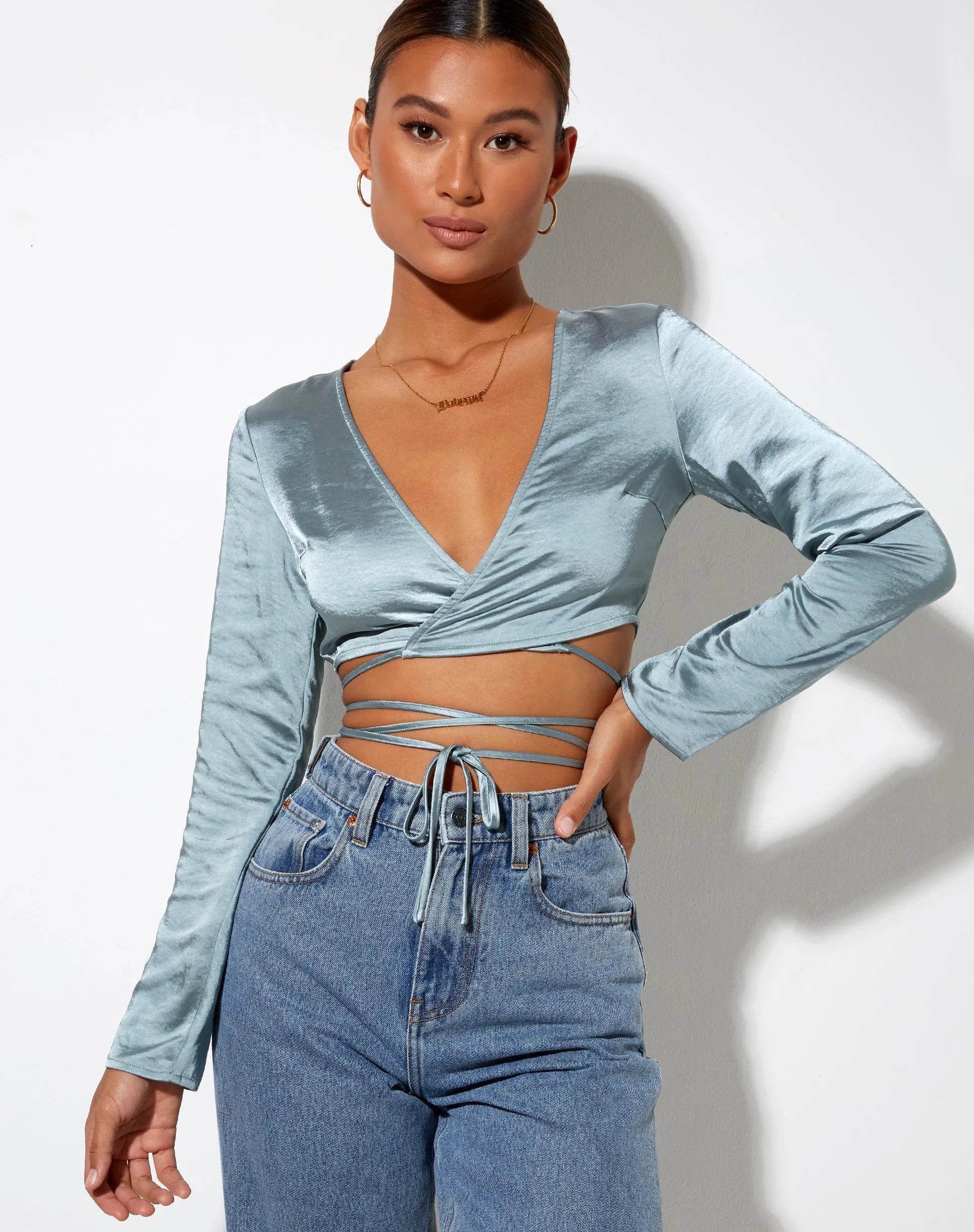 Liva Top in Satin Light Blue