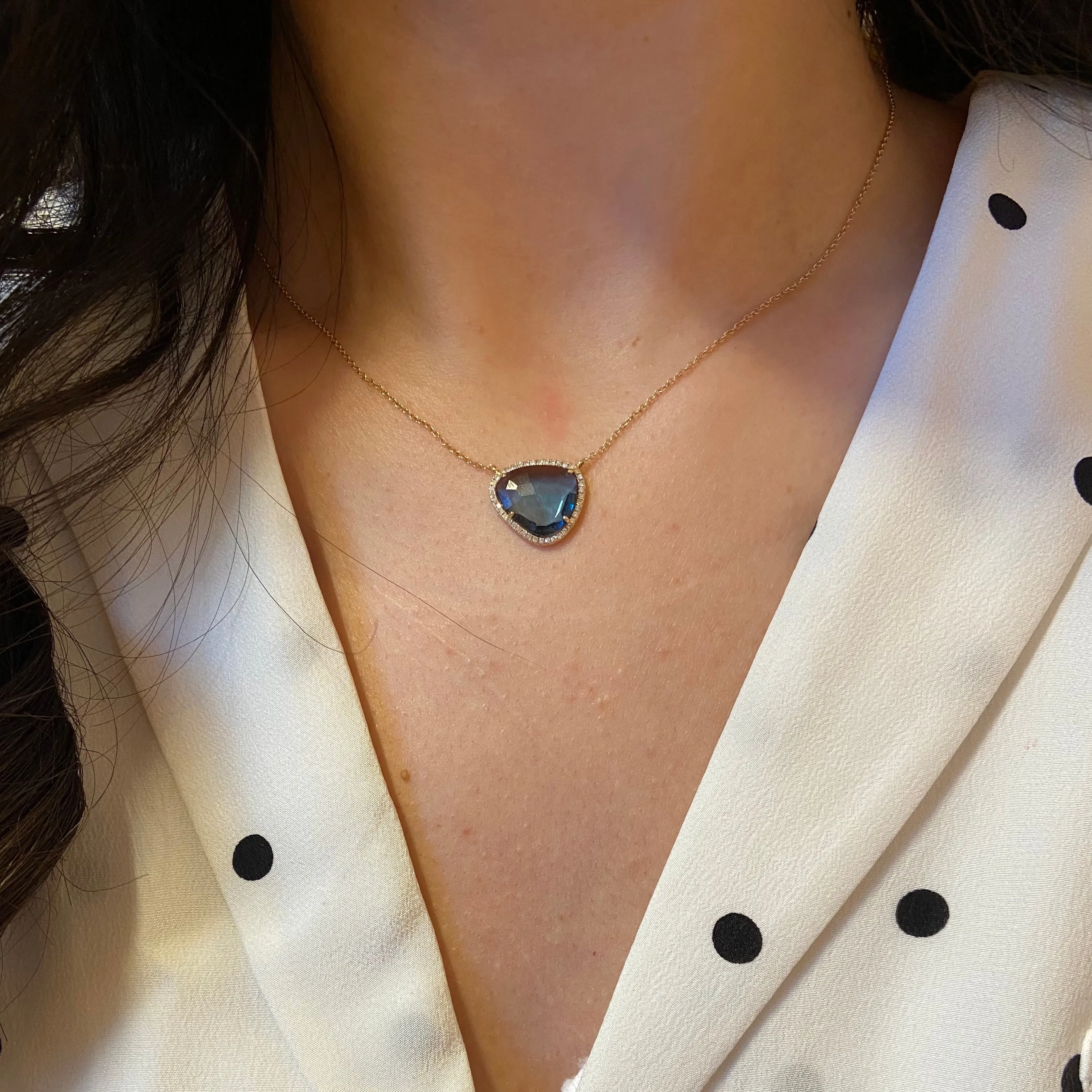 London Blue Topaz Organic Necklace With Diamonds 14k