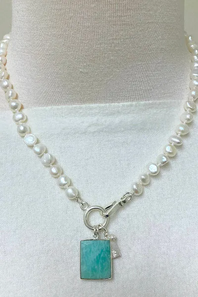 Madeline Pearl Necklace | Amazonite Pendant & Freshwater Pearls | By Pearly Girls