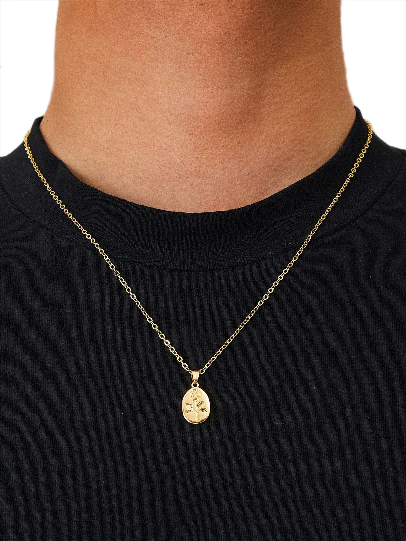 Men Floral Detail Geometric Pendant Necklace for Men Jewelry for Men Gift for