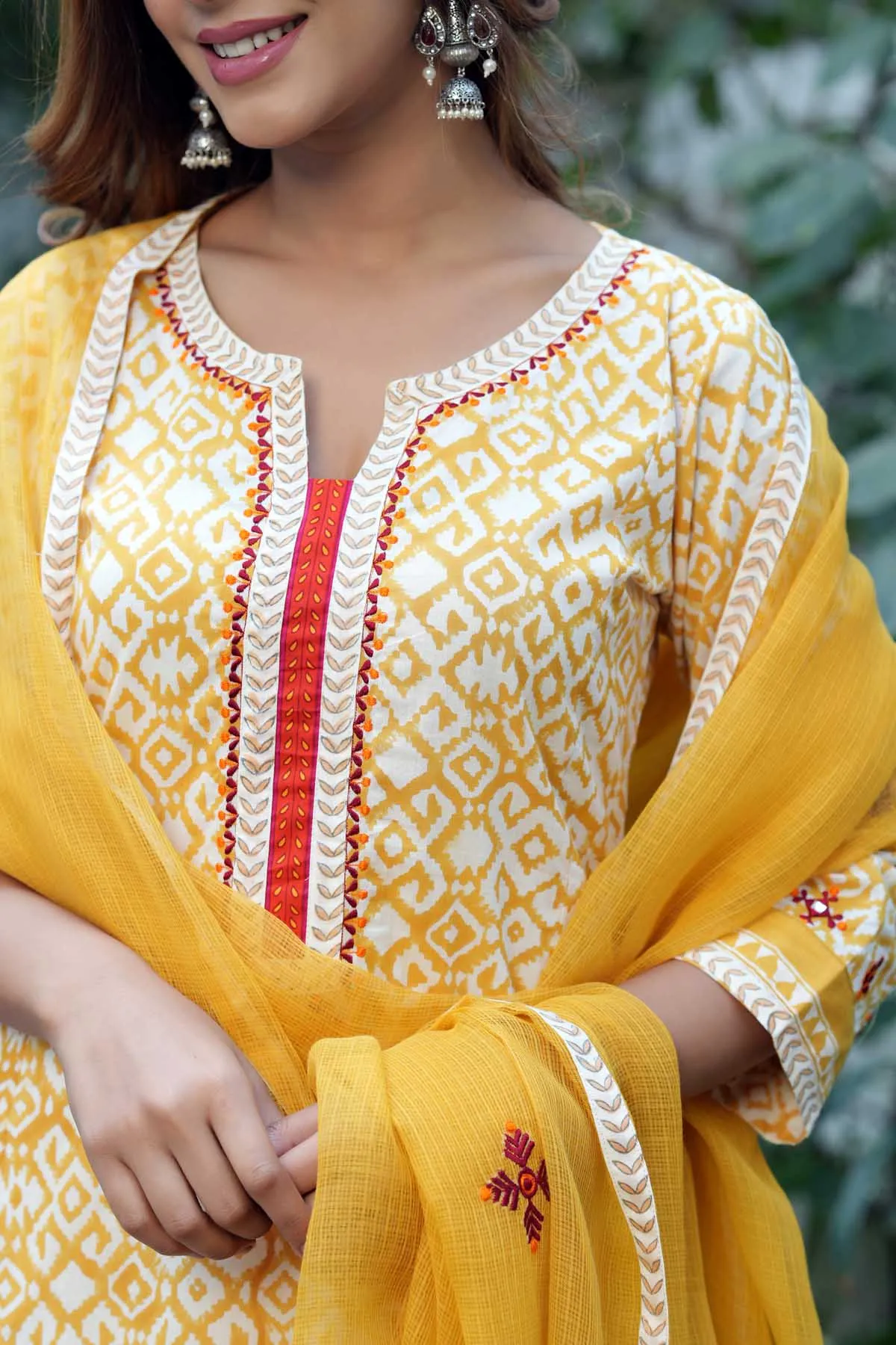 Mustard Yellow Kotadoriya Dupatta With fabric Borders