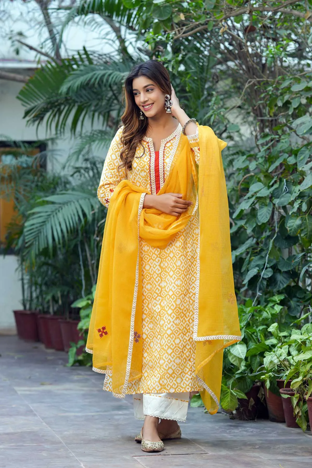 Mustard Yellow Kotadoriya Dupatta With fabric Borders