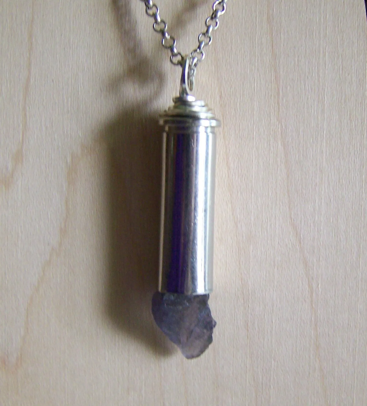 Natural Iolite Indigo Gemstone Crystal Bullet Pendant Necklace