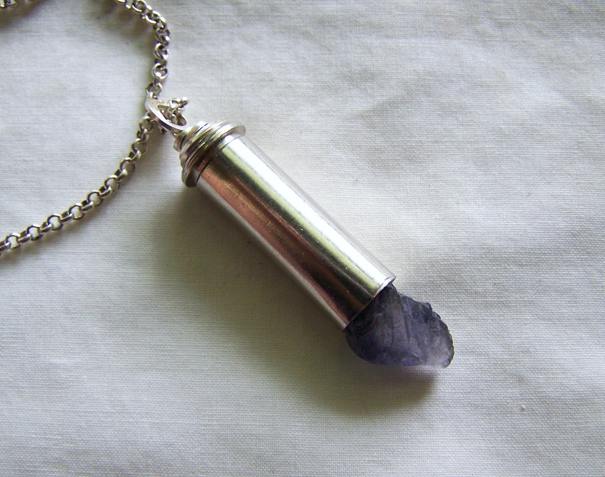 Natural Iolite Indigo Gemstone Crystal Bullet Pendant Necklace