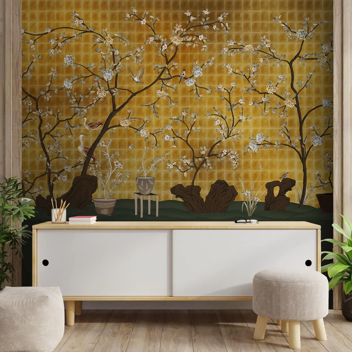 Oriental Garden, Chinoiserie Wall Wallpaper