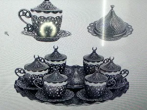 Ornate Turkish Coffee Set - 27 Pieces