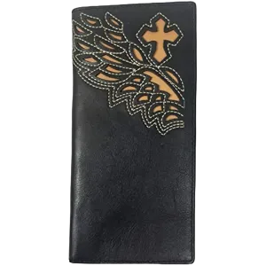 Rainbow Trading Men's Western Cowboy Black Leather Long Wallet