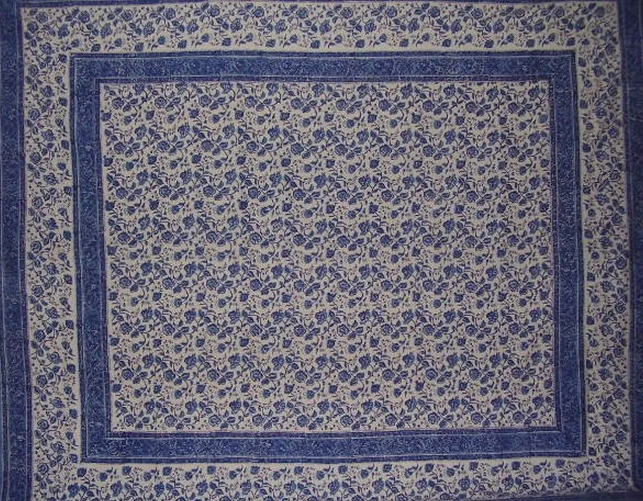 Rajasthan Block Print Tapestry Cotton Bedspread 108" x 88" Full-Queen Blue