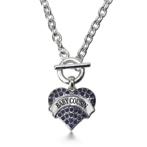 Silver Baby Cousin Navy Blue Pave Heart Charm Toggle Necklace