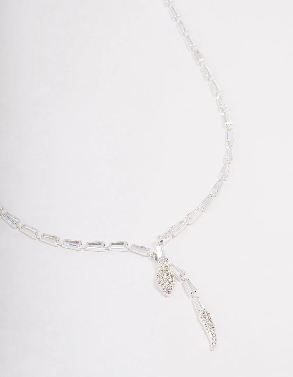 Silver Baguette Snake Y-Shape Necklace