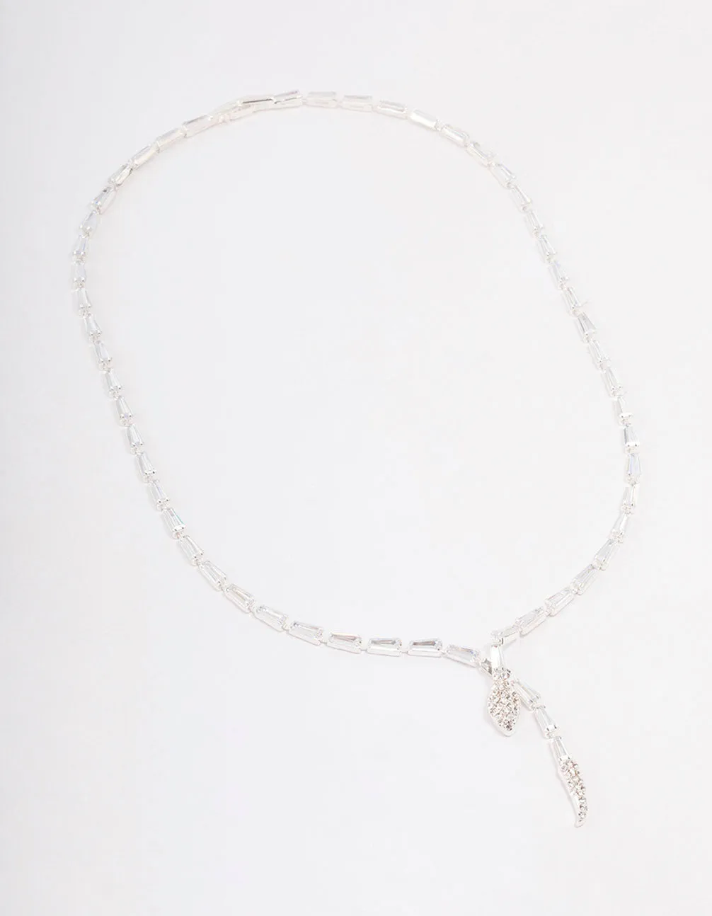 Silver Baguette Snake Y-Shape Necklace