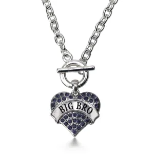 Silver Big Bro Navy Blue Blue Pave Heart Charm Toggle Necklace