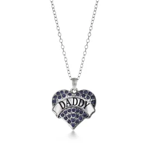 Silver Daddy Navy Blue Blue Pave Heart Charm Classic Necklace