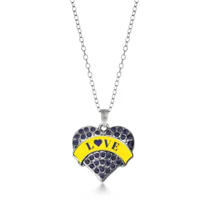 Silver Down Syndrome Awareness & Support Navy Blue Pave Heart Charm Classic Necklace