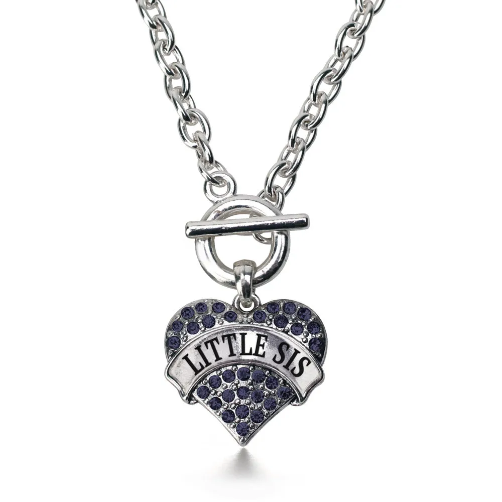 Silver Little Sis Navy Blue Blue Pave Heart Charm Toggle Necklace