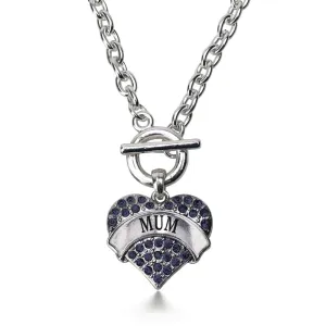 Silver Mum Navy Blue Pave Heart Charm Toggle Necklace