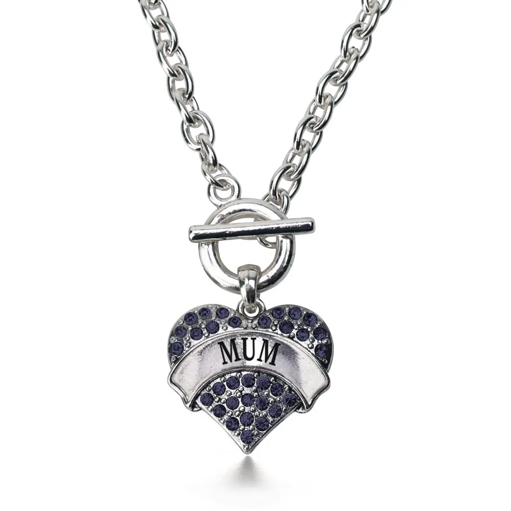 Silver Mum Navy Blue Pave Heart Charm Toggle Necklace