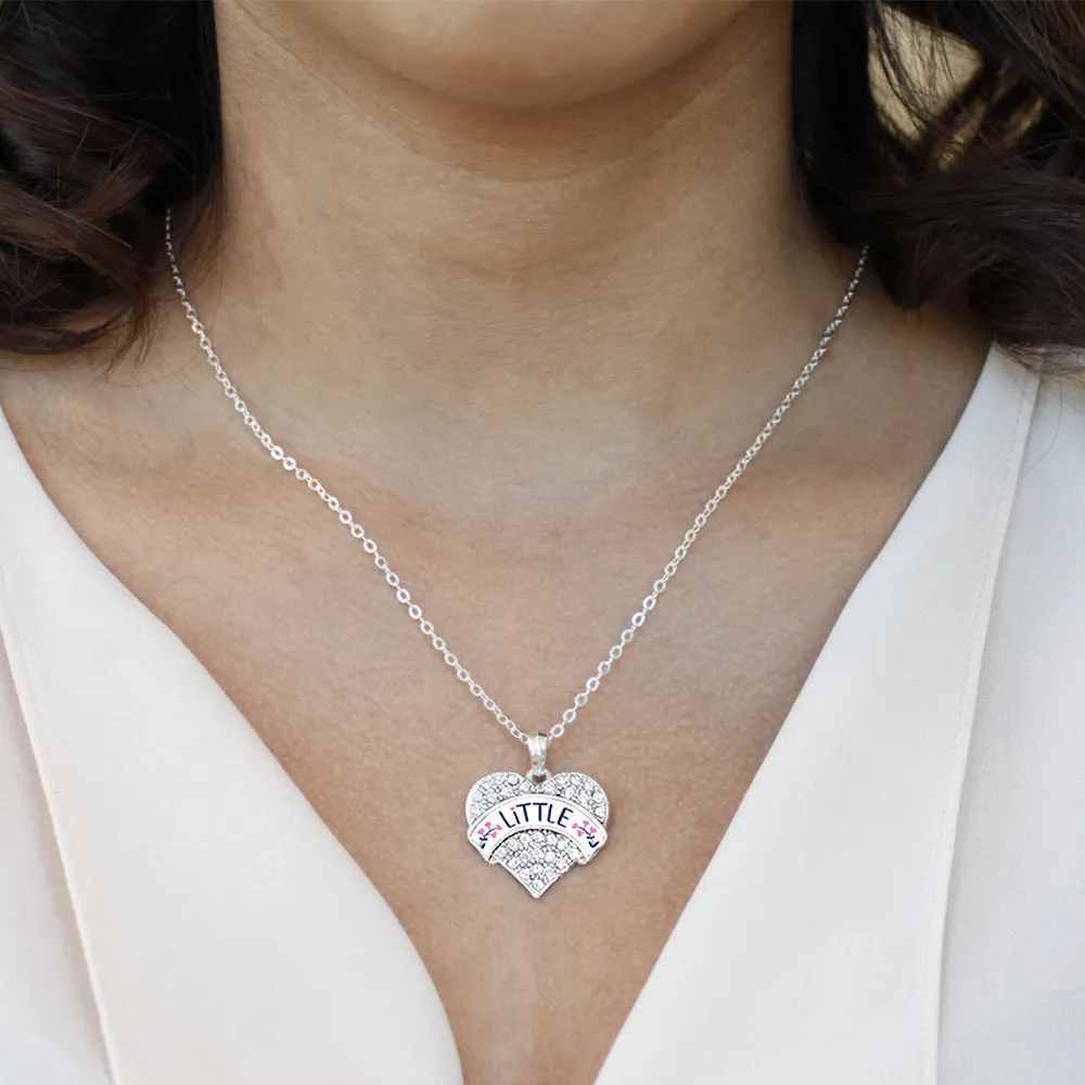 Silver Navy Blue and Rose Little Pave Heart Charm Classic Necklace