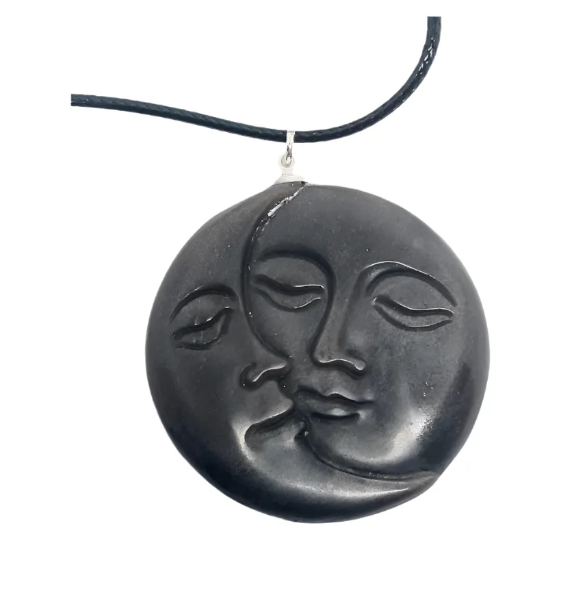 Silver Obsidian Crystal Moon Pendant Necklace