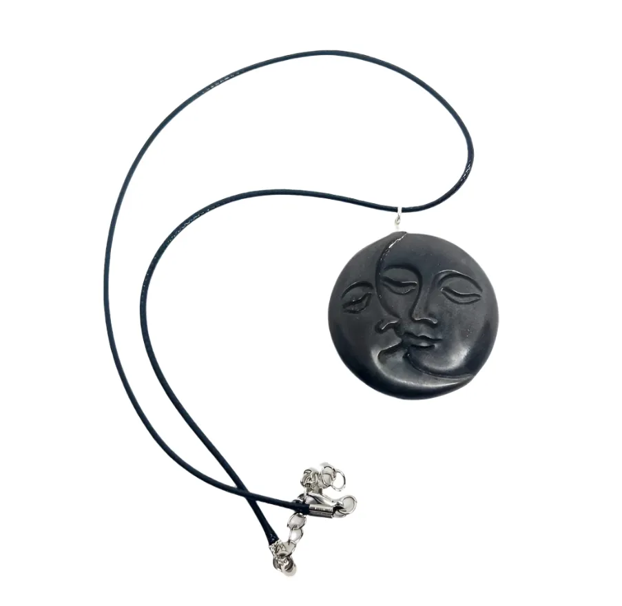 Silver Obsidian Crystal Moon Pendant Necklace