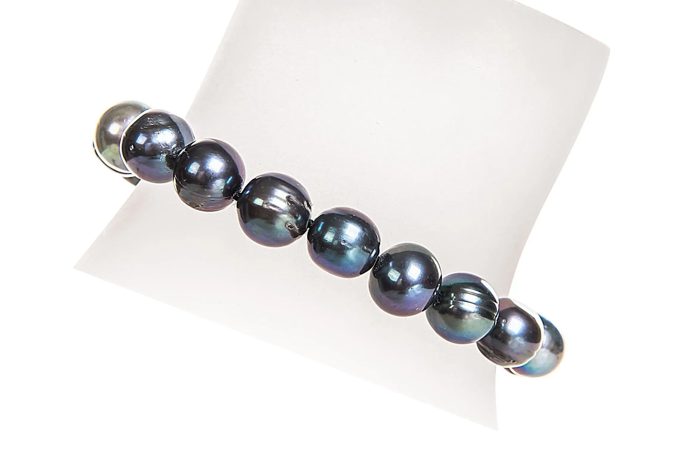 Single Strand Peacock Blue Freshwater Pearl Necklace and Bracelet Set 9-10mm