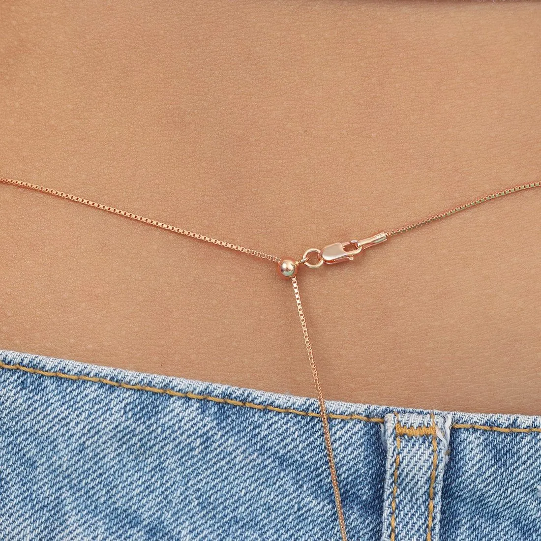 Sleek Rose Gold Plated 925 Sterling Silver Box Chain Sliding Waist Chain