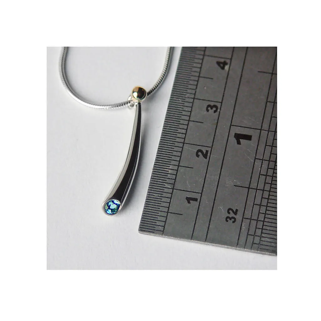 Small Curved Silver Wiggly Pendant with Blue Topaz & 18ct Gold Bead