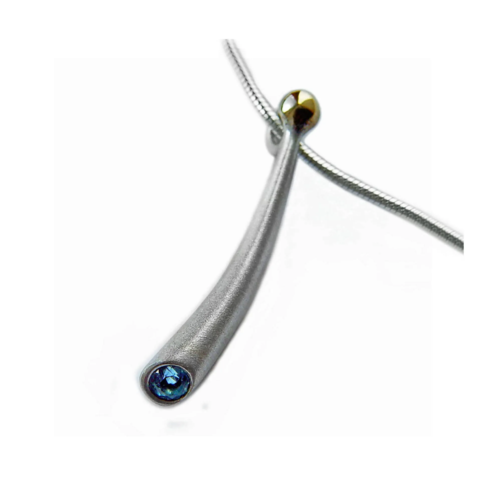 Small Curved Silver Wiggly Pendant with Blue Topaz & 18ct Gold Bead