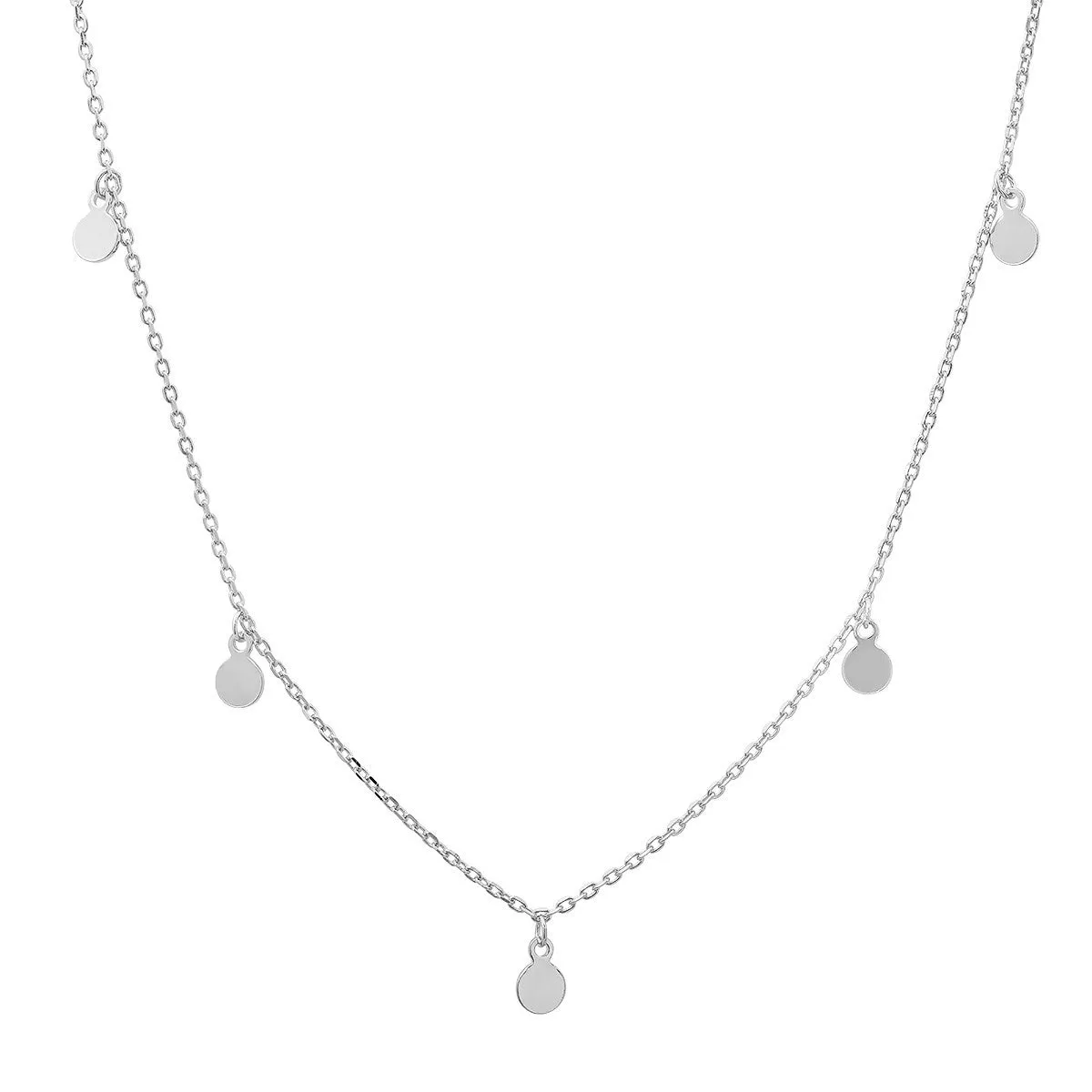 Sterling Silver Dangling Disc Charm Choker Necklace