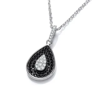 Sterling Silver Teardrop Black and White CZ Necklace