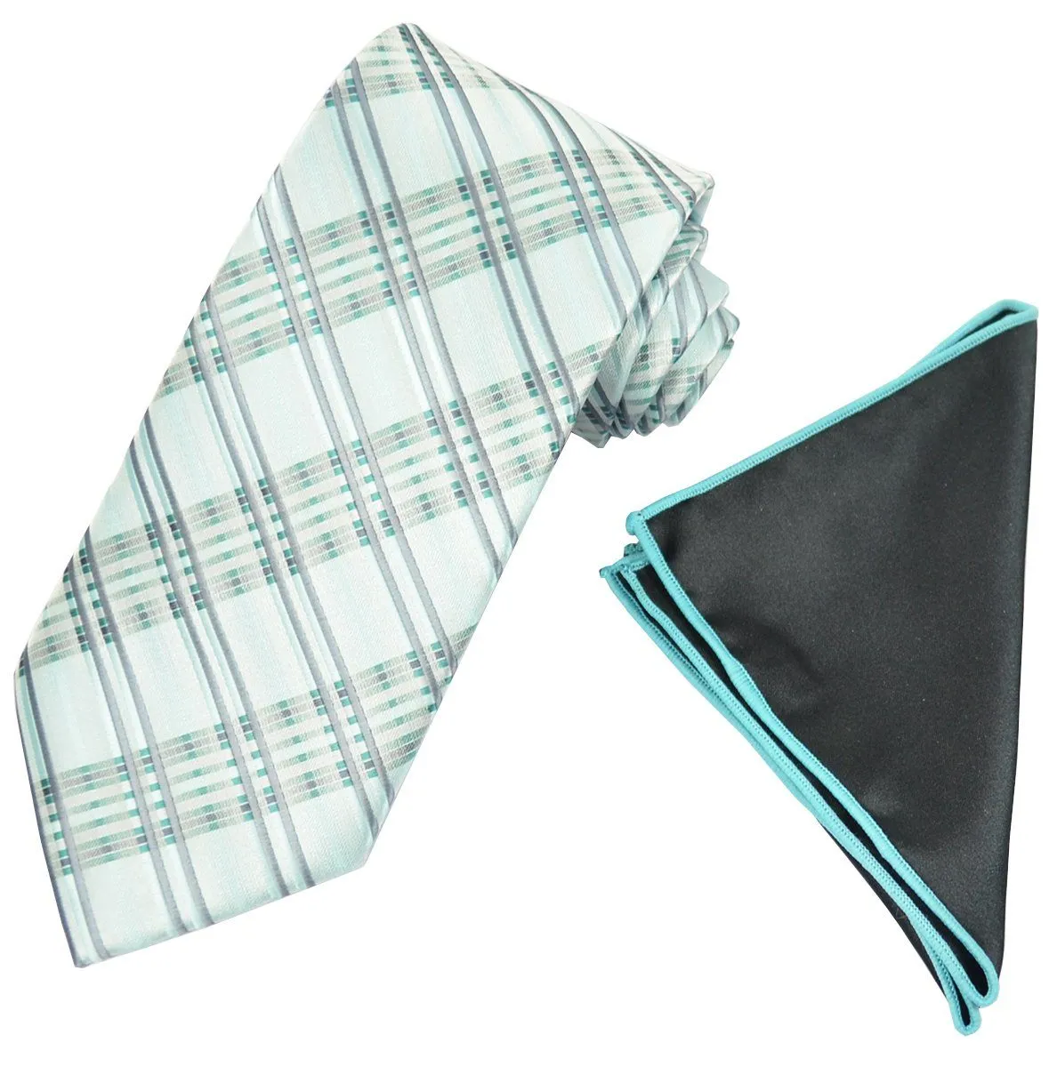 Striped Turquoise Men's Tie and Pocket Square