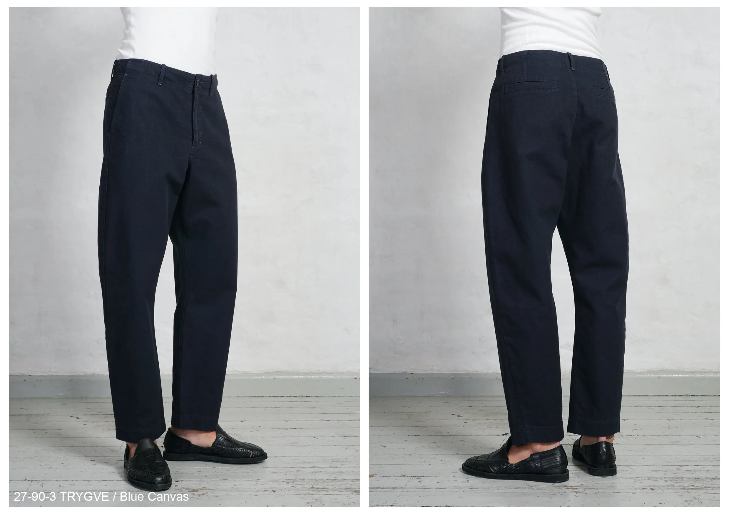 TRYGVE | Wide Cut Cropped Trousers | Blue Canvas